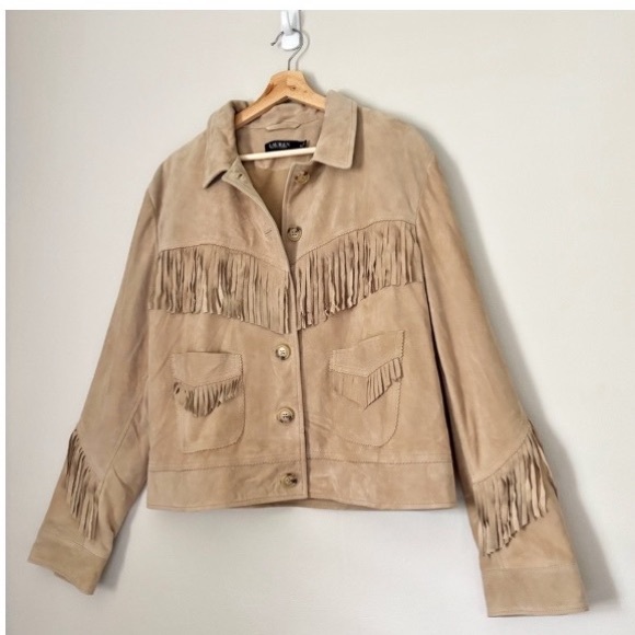 Ralph Lauren Camel Suede Leather Western Boho Style Fringe Jacket - Picture 1 of 12